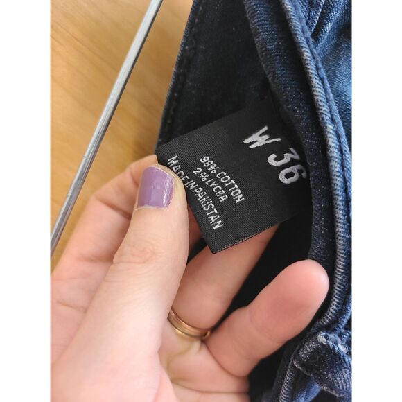 R3bel Jeans Sz 36 Embroidered Inseam 35 Dark Wash Faded Distressed Spellout - Picture 5 of 5